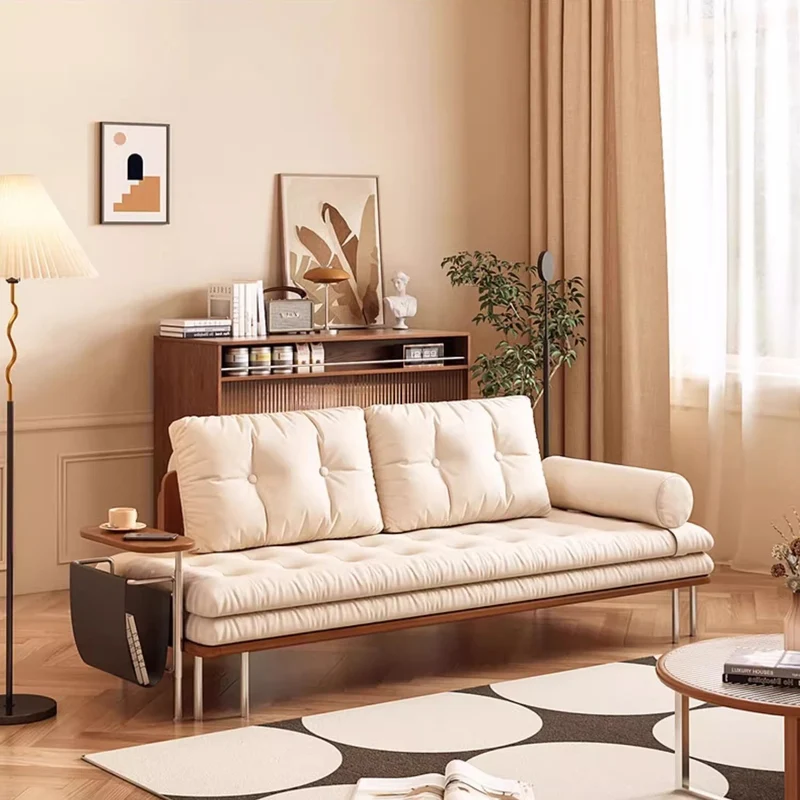 Nordisches minimalistisches Schlafsofa mit drehbarem Beistelltisch