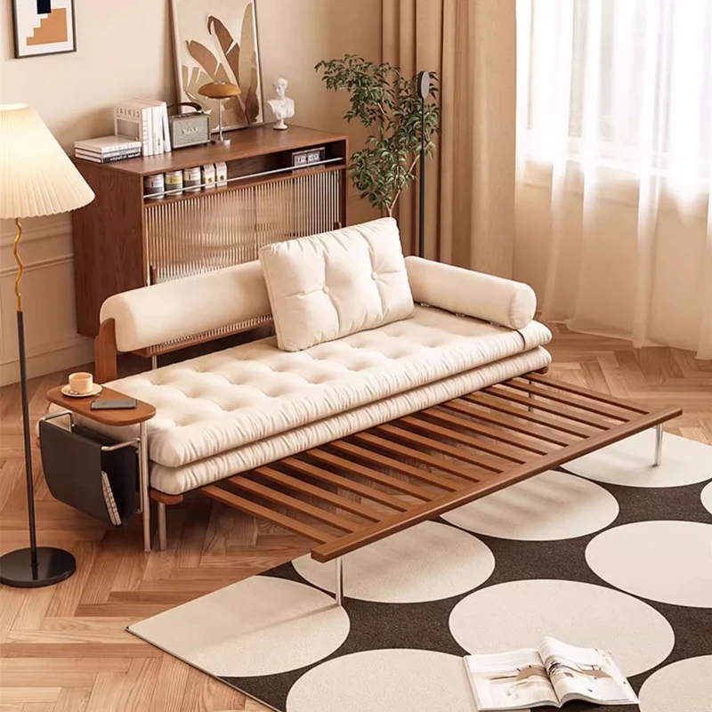 Nordisches minimalistisches Schlafsofa mit drehbarem Beistelltisch