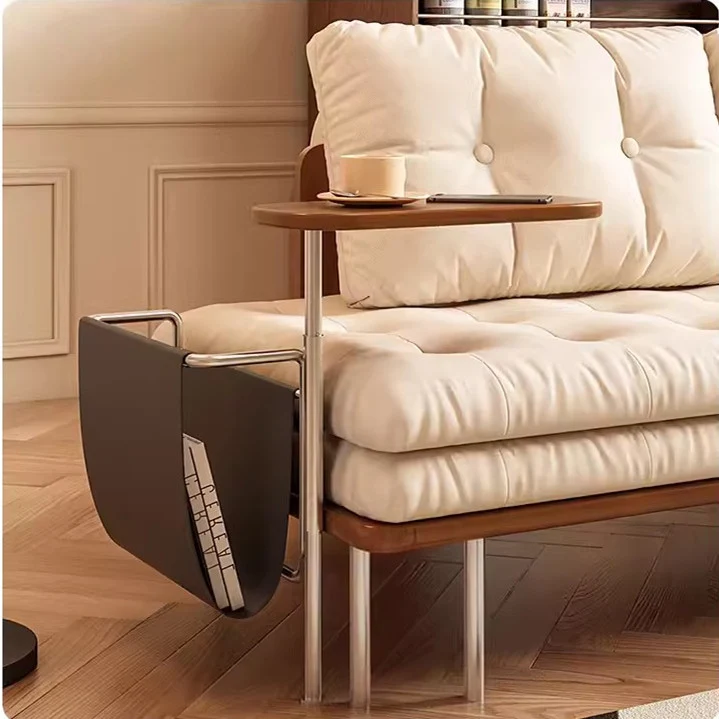 Nordisches minimalistisches Schlafsofa mit drehbarem Beistelltisch