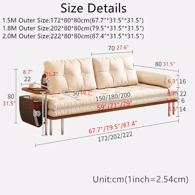 Nordisches minimalistisches Schlafsofa mit drehbarem Beistelltisch