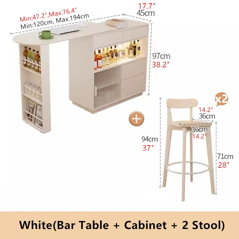 Um 360 Grad drehbarer Bartisch mit Schrank und Hockern