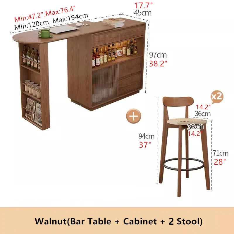 Um 360 Grad drehbarer Bartisch mit Schrank und Hockern