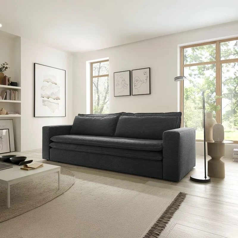 3‑Sitzer Schlafsofa Cord Anthrazit – Piagge
