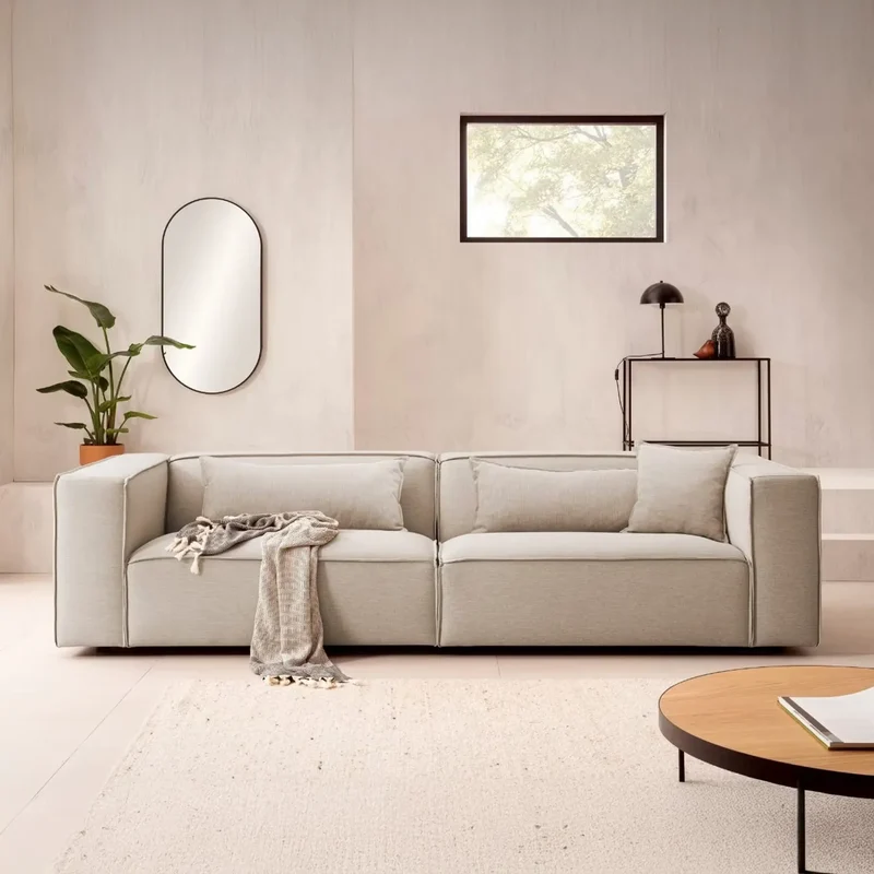 3‑Sitzer Sofa Webstoff hellbeige – PIARA