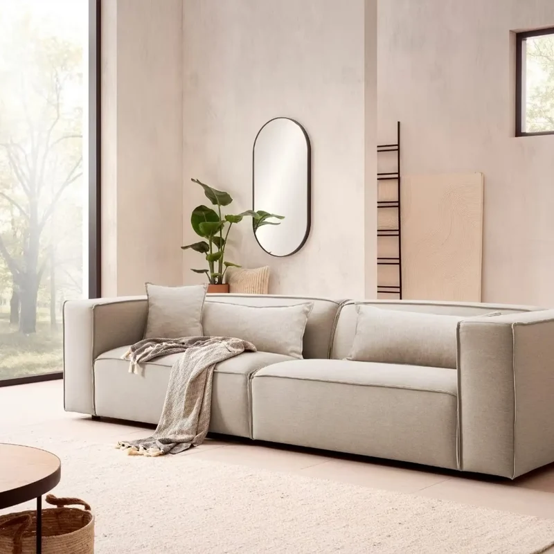 3‑Sitzer Sofa Webstoff hellbeige – PIARA