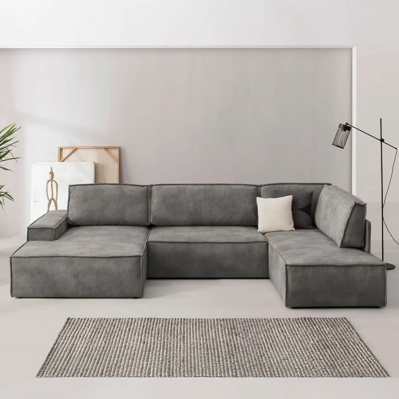 Wohnlandschaft Schlaffunktion Grau Microfaser – SHERWOOD