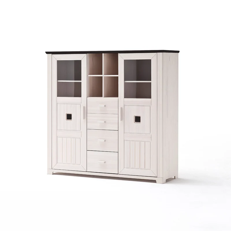 Highboard massives Kiefernholz weiß - MALMÖ