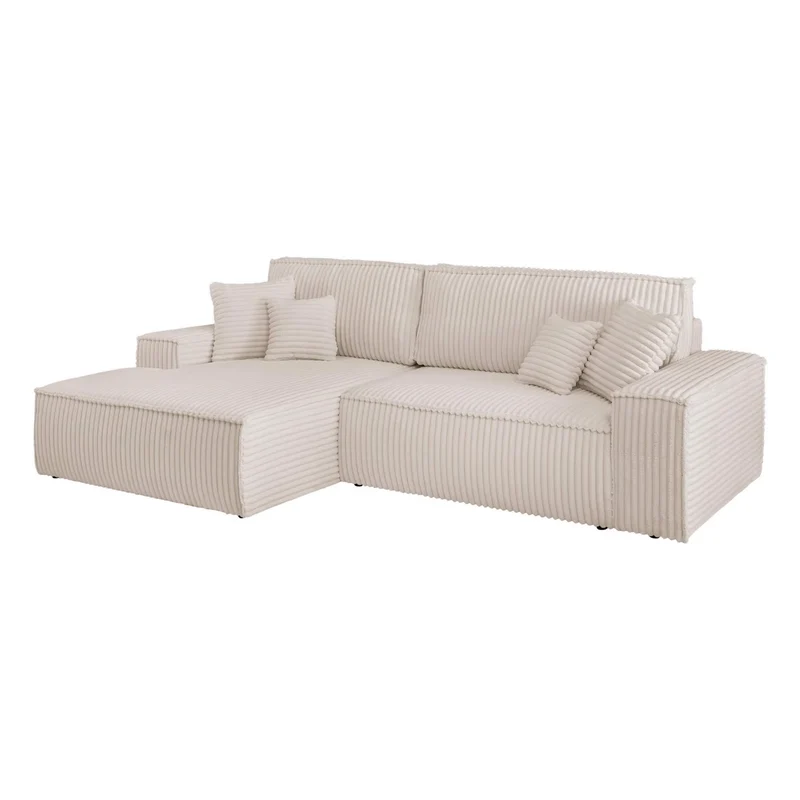 Ecksofa mit Schlaffunktion Breitcord Creme - FINNLEY