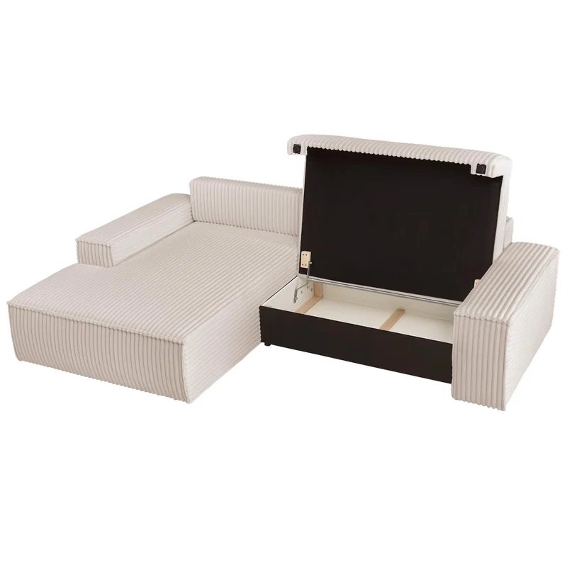 Ecksofa mit Schlaffunktion Breitcord Creme - FINNLEY