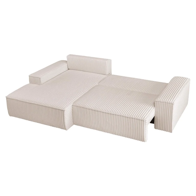 Ecksofa mit Schlaffunktion Breitcord Creme - FINNLEY