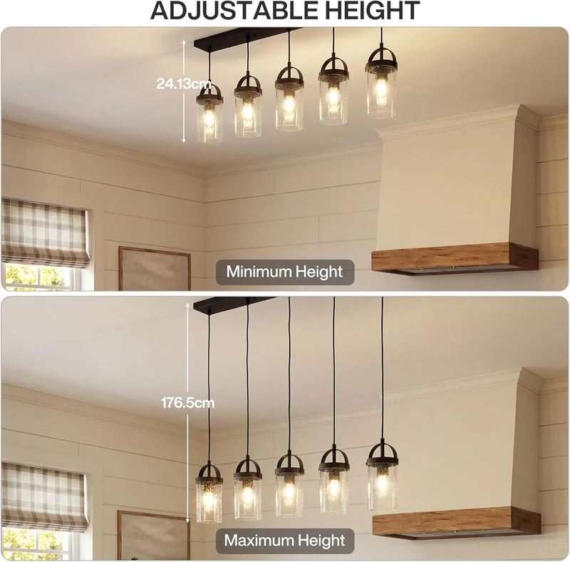 Tribesigns 5-flammige Hängeleuchte mit Blasenglas-Schirmen, Höhenverstellbare Esstischlampe Schwarz