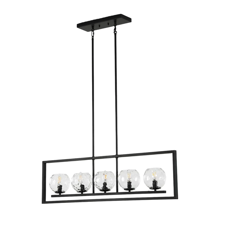 Tribesigns 5-flammige Pendelleuchte Schwarz mit E14-Fassungen, Höhenverstellbare Esstischlampe mit Wellenglas-Schirmen