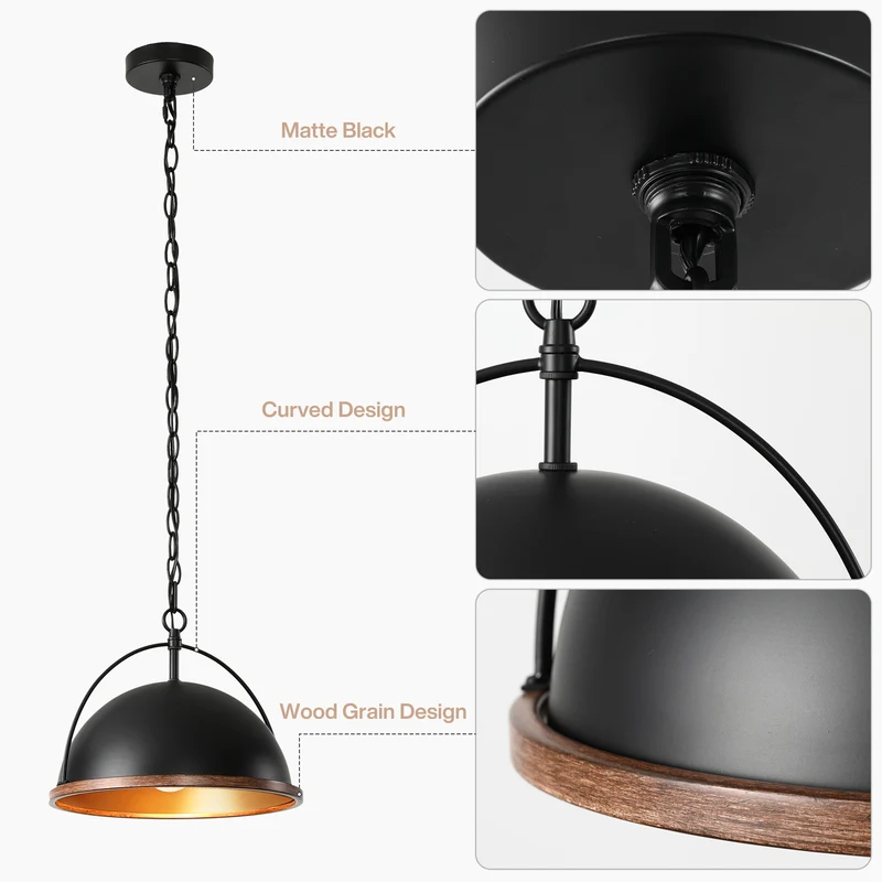 Tribesigns Industrie-Pendelleuchte Ø33 cm, Höhenverstellbare Hängeleuchte mit Metallschirm in Schwarz, E27 Deckenlampe
