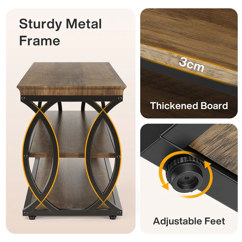Tribesigns Schuhbank mit Stauraum 120 cm, 3-stufiges Schuhregal im Industrial-Landhausstil mit Sitzfläche