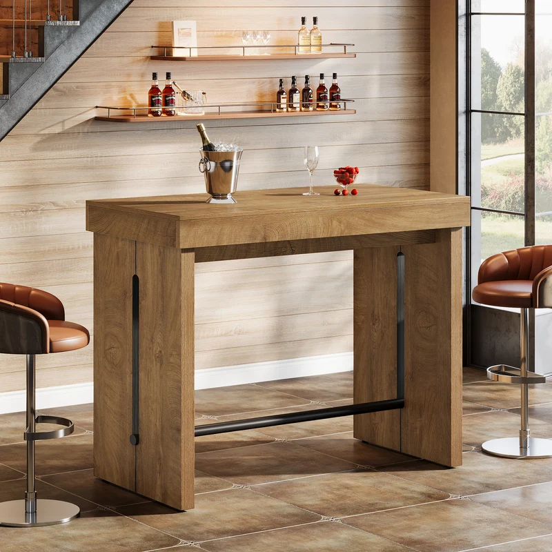 Tribesigns Bartisch 105 cm, Hochtisch mit Fußstütze, Kücheninsel & Bistrotisch im Landhausstil