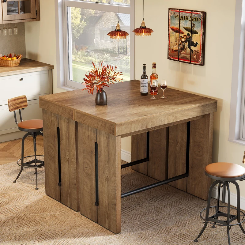 Tribesigns Bartisch 105 cm, Hochtisch mit Fußstütze, Kücheninsel & Bistrotisch im Landhausstil