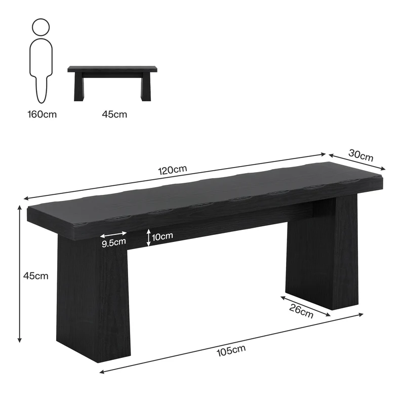 Tribesigns Sitzbank 120 cm Schwarz, Moderne Holzbank, Vielseitige Essbank im Minimalistischen Design