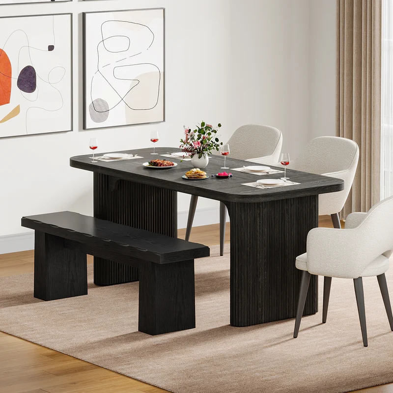 Tribesigns Sitzbank 120 cm Schwarz, Moderne Holzbank, Vielseitige Essbank im Minimalistischen Design