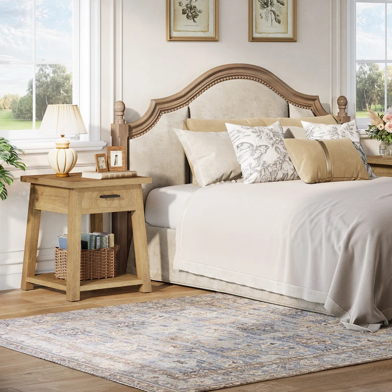 Tribesigns Nachttisch mit Schublade und Ablage, Beistelltisch im Landhausstil für Schlafzimmer und Wohnzimmer