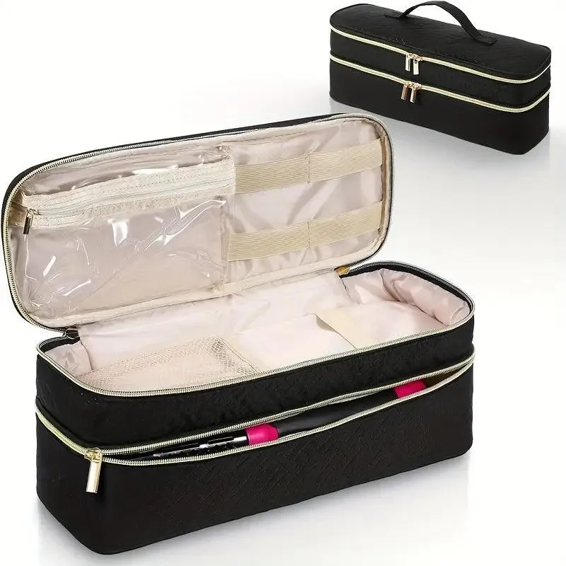 Large Capacity Double-Layer Cosmetic Organizer – Travel Makeup Bag