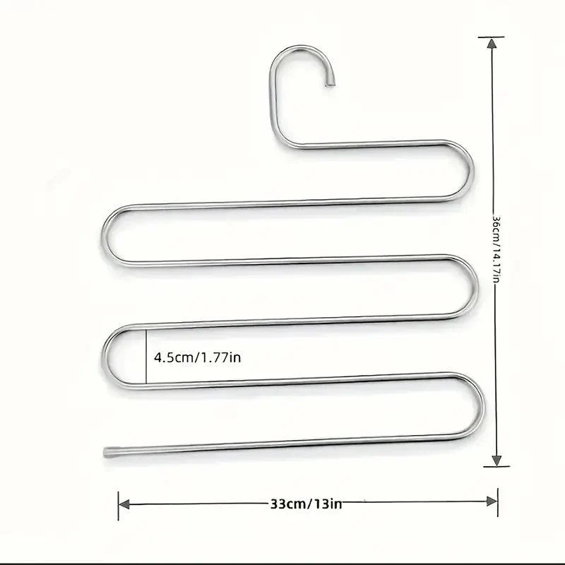 5-Tier Stainless Steel Pants Hanger – S-Shaped, Non-Slip, Space-Saving Organizer