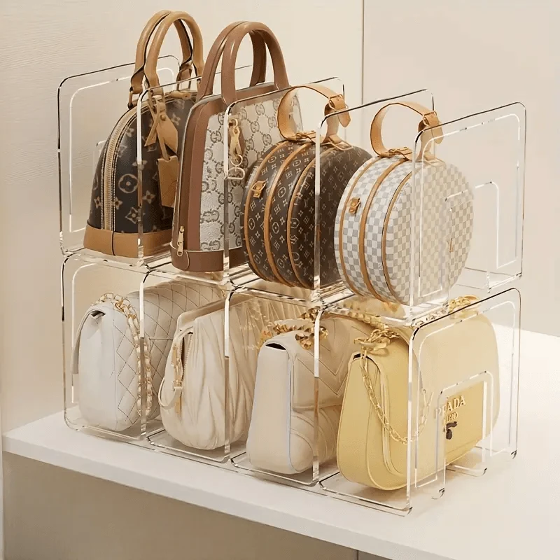 2-Pack Clear Acrylic Purse Organizer – 4-Grid Closet Divider