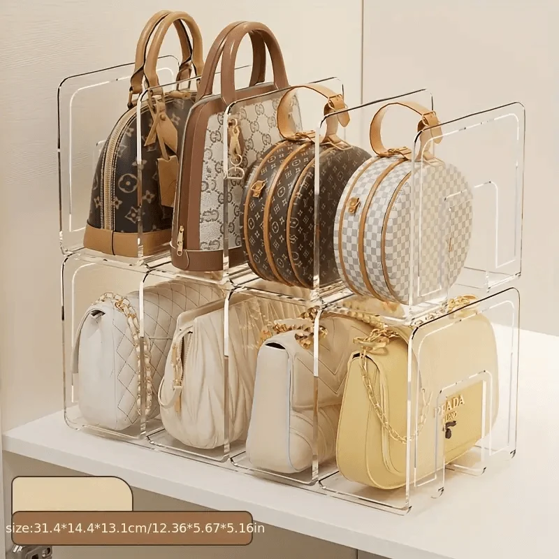 2-Pack Clear Acrylic Purse Organizer – 4-Grid Closet Divider