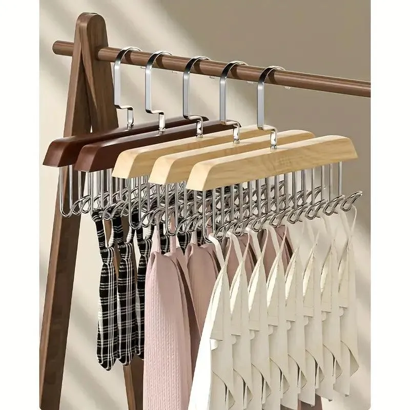 Wooden Hanger with 8 Hooks – Freestanding Organizer for Underwear