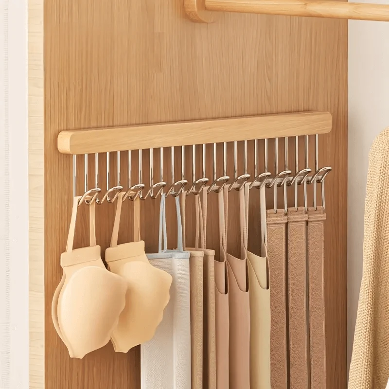 Wooden Wardrobe Hanger – Retractable Rack with 8/12 Hooks
