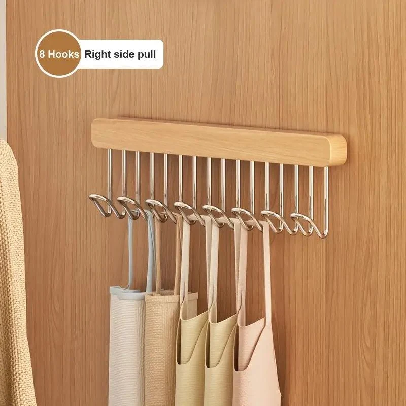 Wooden Wardrobe Hanger – Retractable Rack with 8/12 Hooks