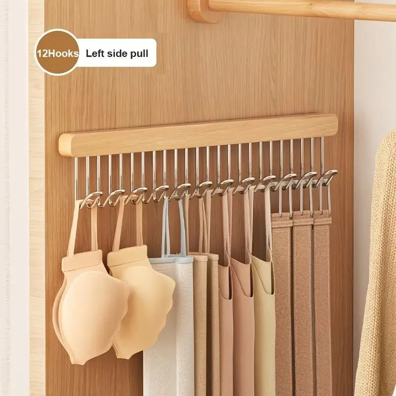 Wooden Wardrobe Hanger – Retractable Rack with 8/12 Hooks