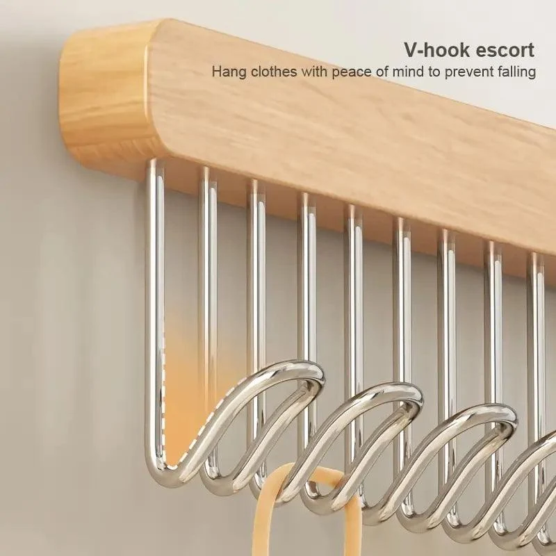 Wooden Wardrobe Hanger – Retractable Rack with 8/12 Hooks