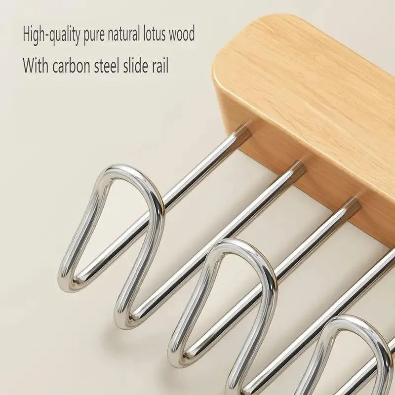Wooden Wardrobe Hanger – Retractable Rack with 8/12 Hooks