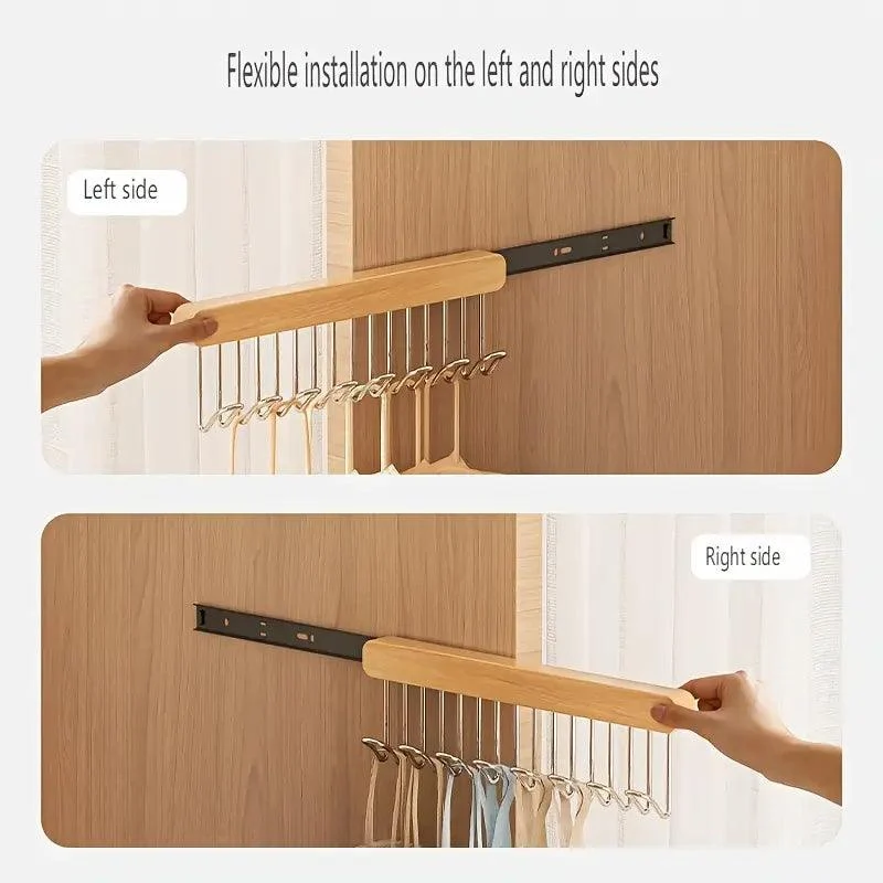 Wooden Wardrobe Hanger – Retractable Rack with 8/12 Hooks