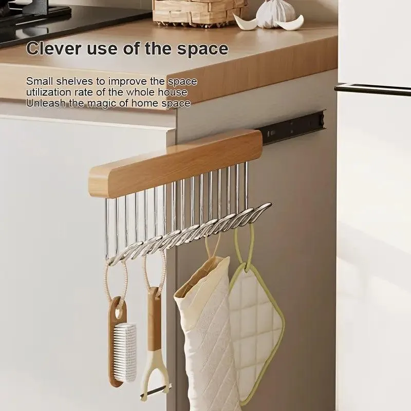 Wooden Wardrobe Hanger – Retractable Rack with 8/12 Hooks