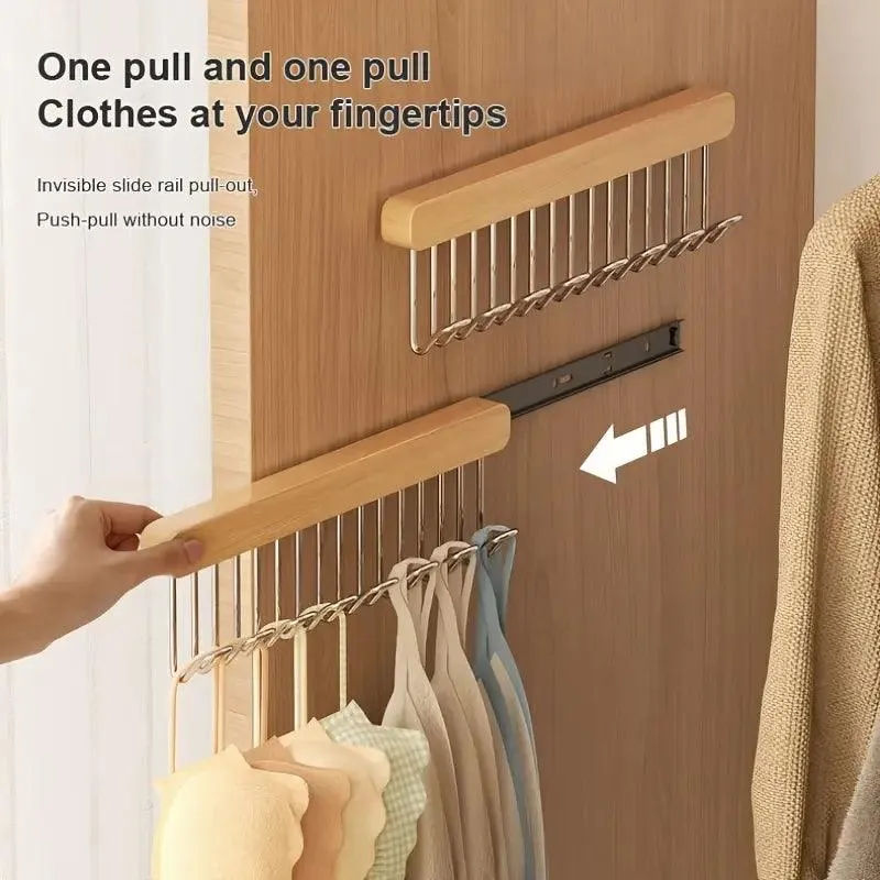 Wooden Wardrobe Hanger – Retractable Rack with 8/12 Hooks