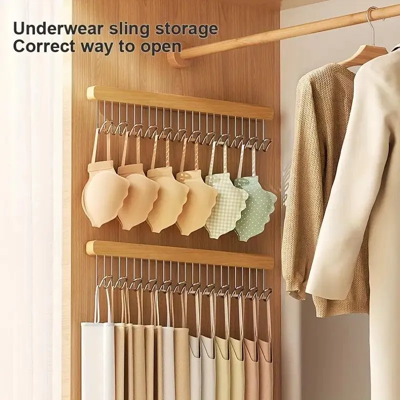 Wooden Wardrobe Hanger – Retractable Rack with 8/12 Hooks