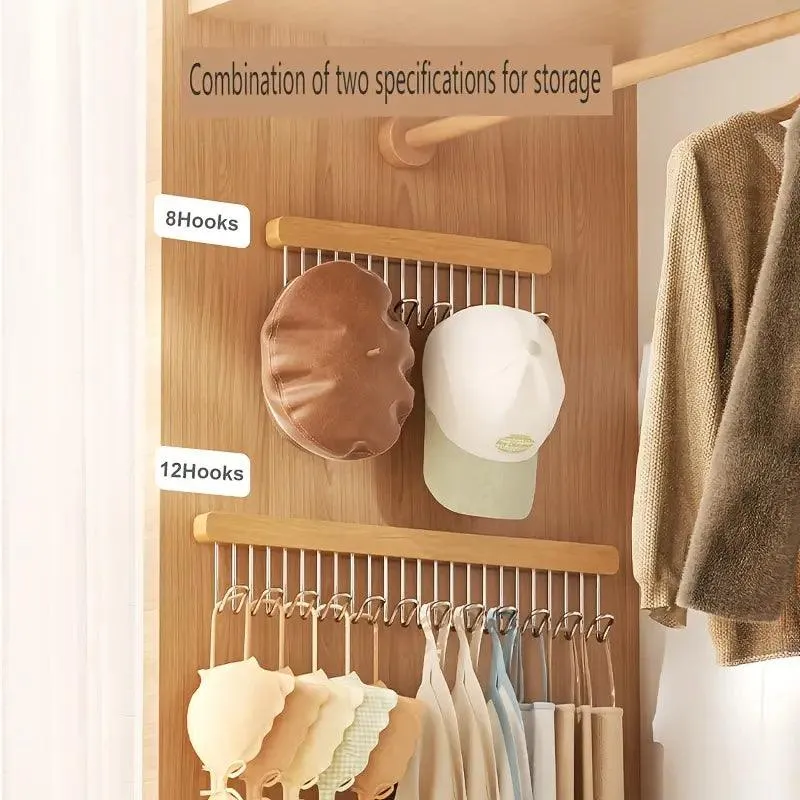 Wooden Wardrobe Hanger – Retractable Rack with 8/12 Hooks