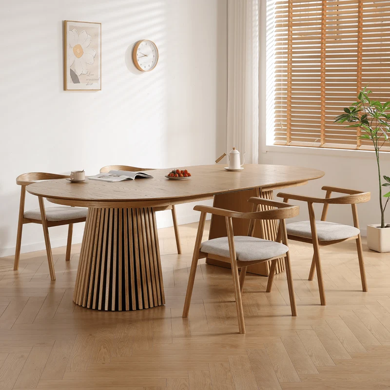 Lewis – Ovaler Esstisch mit Lamellen aus Eichenfurnier, ausziehbar auf 200/250/300 cm – 2 Zusatzplatten inklusive