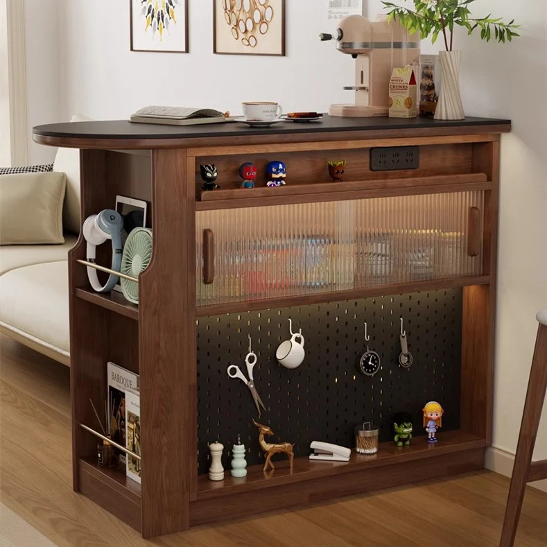 360° drehbarer Bartisch aus Massivholz mit doppelseitigem Aufbewahrungsschrank