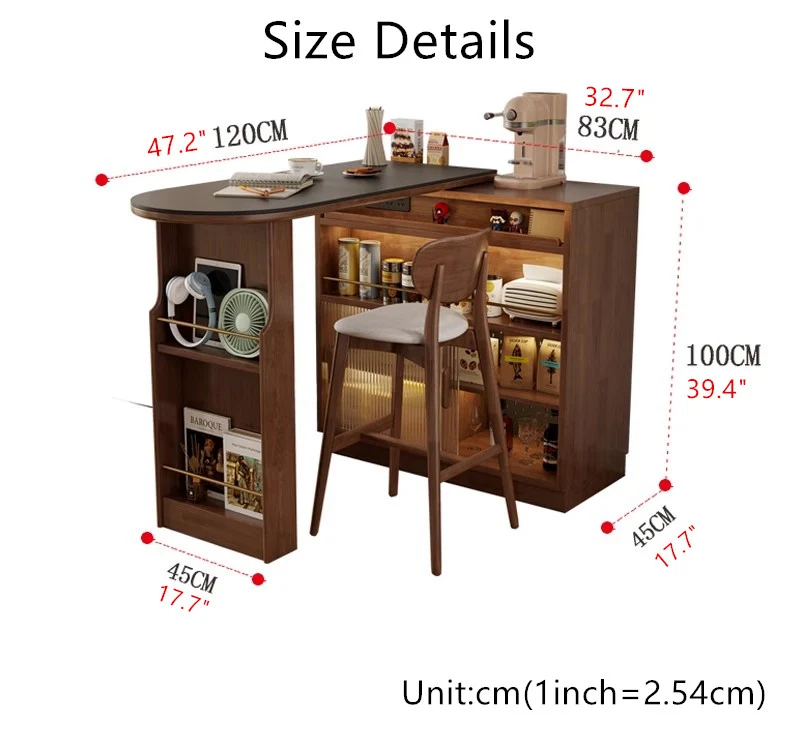 360° drehbarer Bartisch aus Massivholz mit doppelseitigem Aufbewahrungsschrank