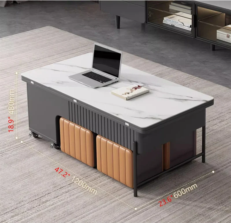 Moderner, hochklappbarer Couchtisch mit 4 Hockern