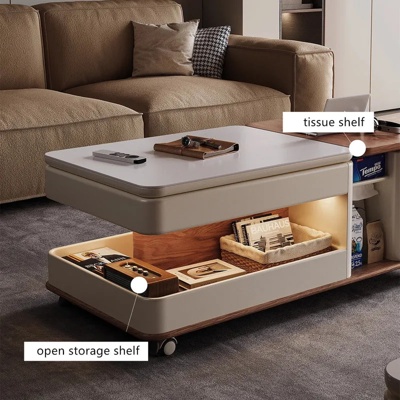 Moderner, leichter Luxus-Couchtisch mit anhebbarer und drehbarer Platte