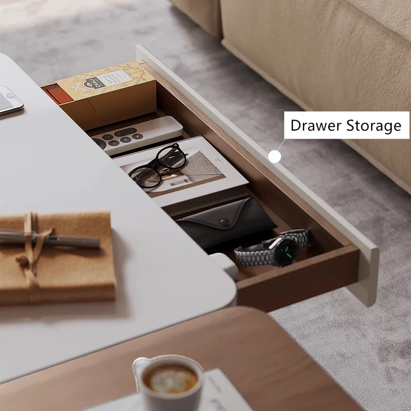 Moderner, leichter Luxus-Couchtisch mit anhebbarer und drehbarer Platte