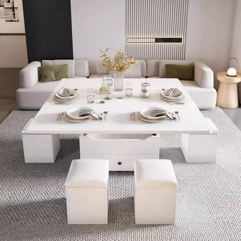 Multifunktionaler Lift-Couchtisch mit 4 Aufbewahrungshockern