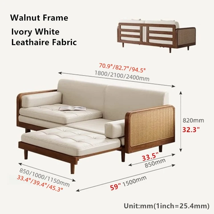 Leathaire-Schlafsofa mit Rattangeflecht-Holzrahmen