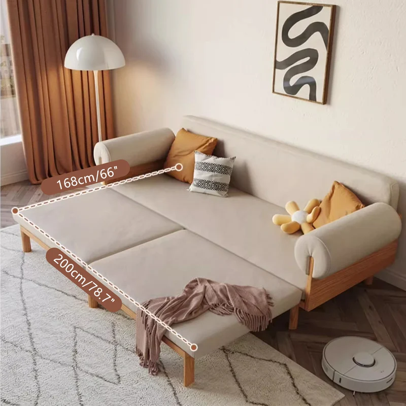 Klappbares Schlafsofa aus Massivholz mit eingelassenen Armlehnen von Japandi