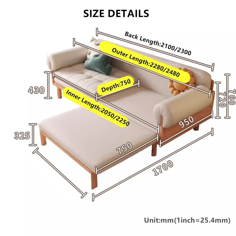 Klappbares Schlafsofa aus Massivholz mit eingelassenen Armlehnen von Japandi