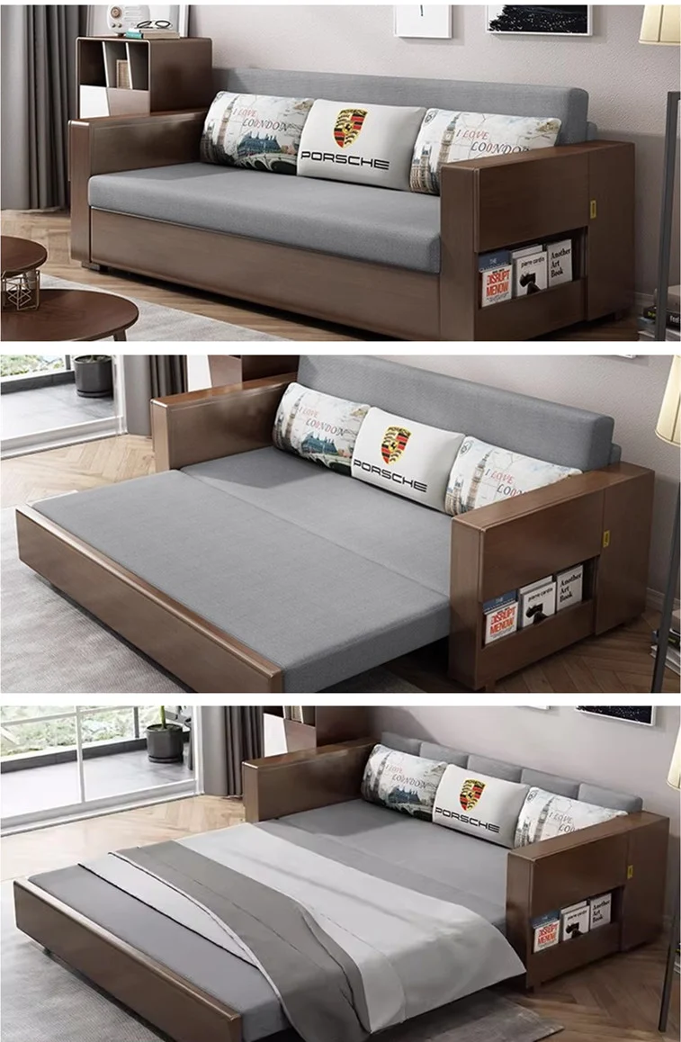 Umwandelbares Schlafsofa und Lounge-Chaise-Set mit Stauraum darunter