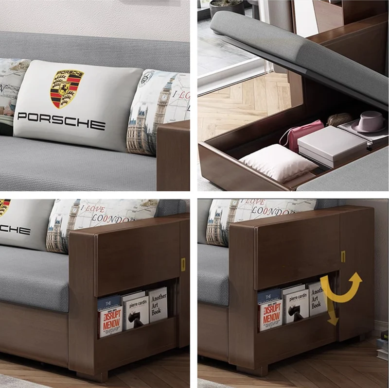 Umwandelbares Schlafsofa und Lounge-Chaise-Set mit Stauraum darunter